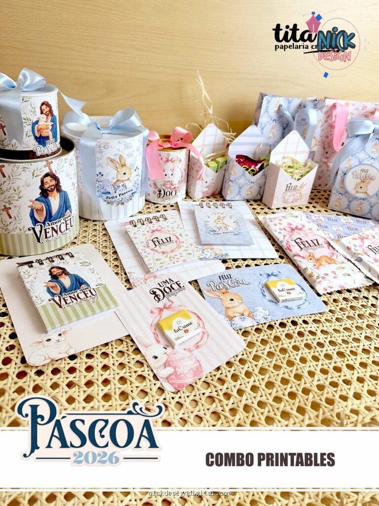 Páscoa 2026 - Combo Printables Coelhos + Jesus (Tita)
