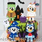 Bluey e Amigos Halloween 3D - Topo de Bolo