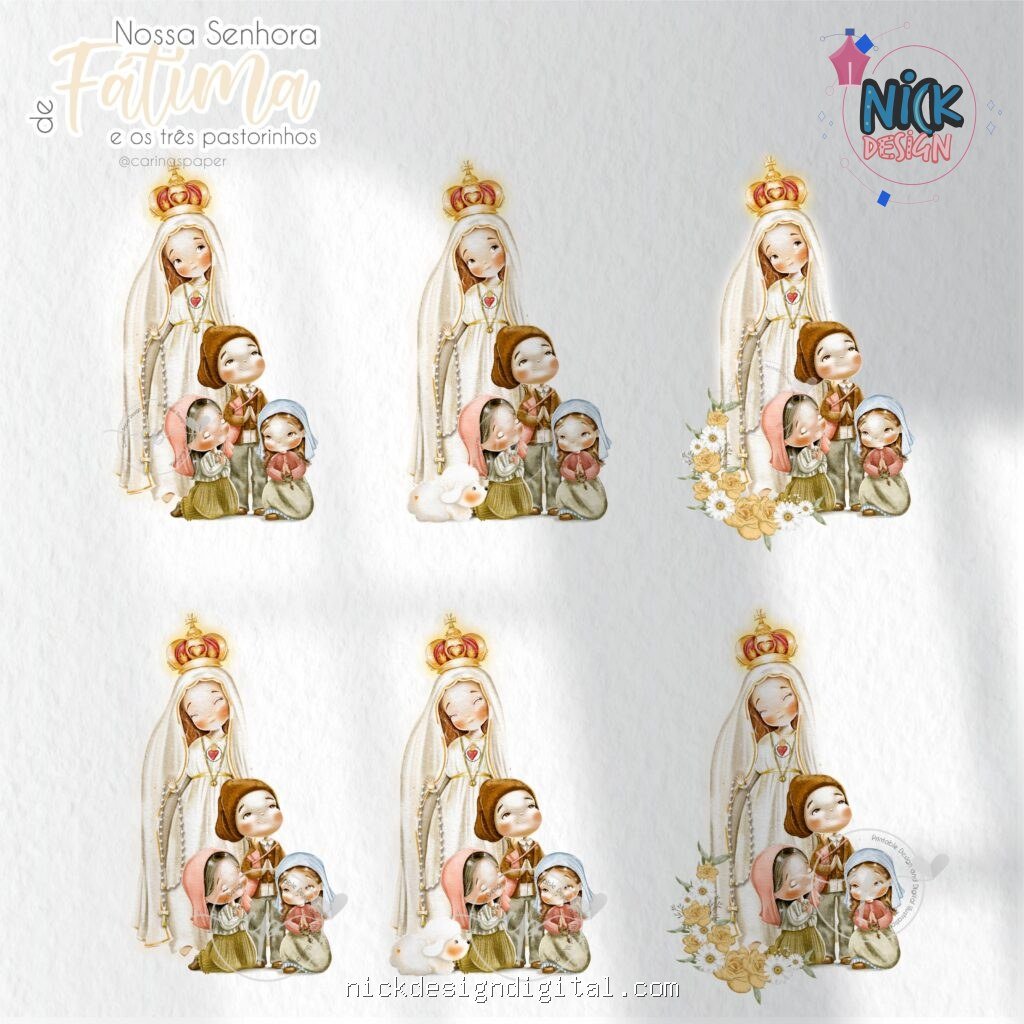 Nossa Senhora de Fátima e o três pastorinhos Versão 2 (Santinhos) - Kit Digital - Imagem 9