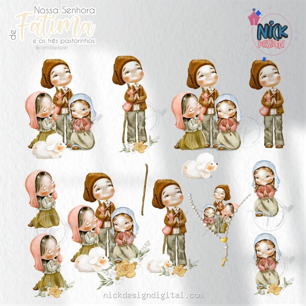 Nossa Senhora de Fátima e o três pastorinhos Versão 2 (Santinhos) - Kit Digital - Imagem 7