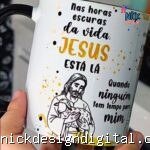 Jesus tá lá 03 versões – Unisex, Feminina, Masculina (Dourada, Rosa, Azul) - Arte Avulsa Caneca