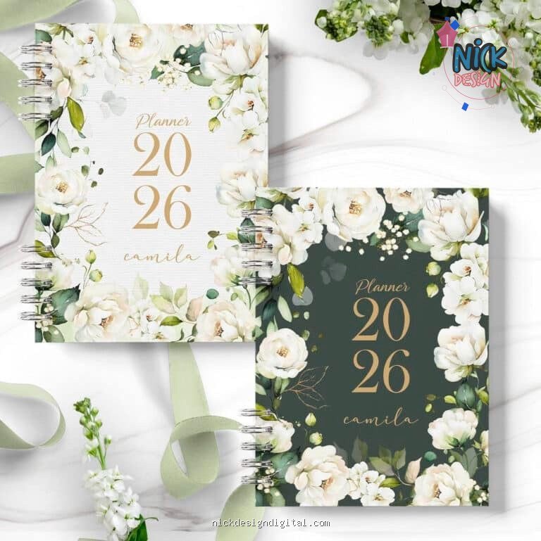 Planner 2026 Coleção Rosas Brancas (Bicho Papel)