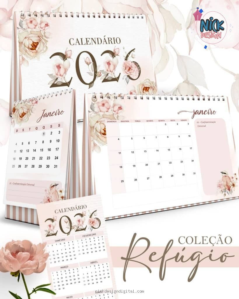Kit Calendários 2026 de Mesa A5 A6 e Calendário Marca Página Refúgio (Bicho Papel)
