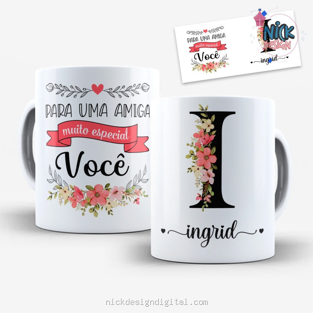 Arte para Caneca Amigas Alfabeto Floral - Imagem 9
