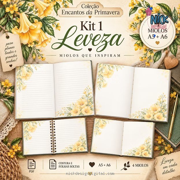 Leveza Kit 1 - Miolos A5 | A6 - Col Encantos da Primavera - Imagem 1