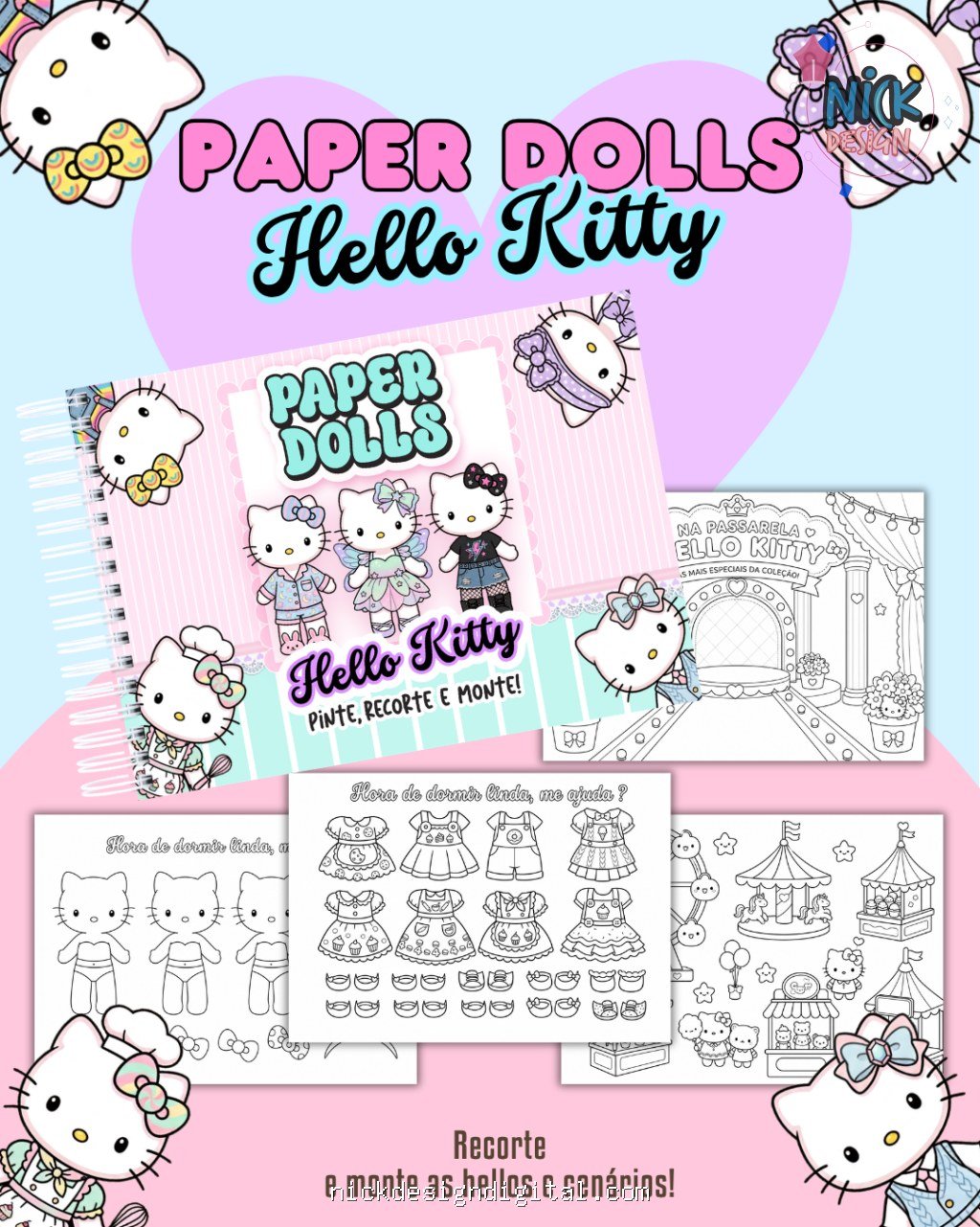 Hello Kitty - Livro Colorir A5 (Paper Dolls) - Imagem 1