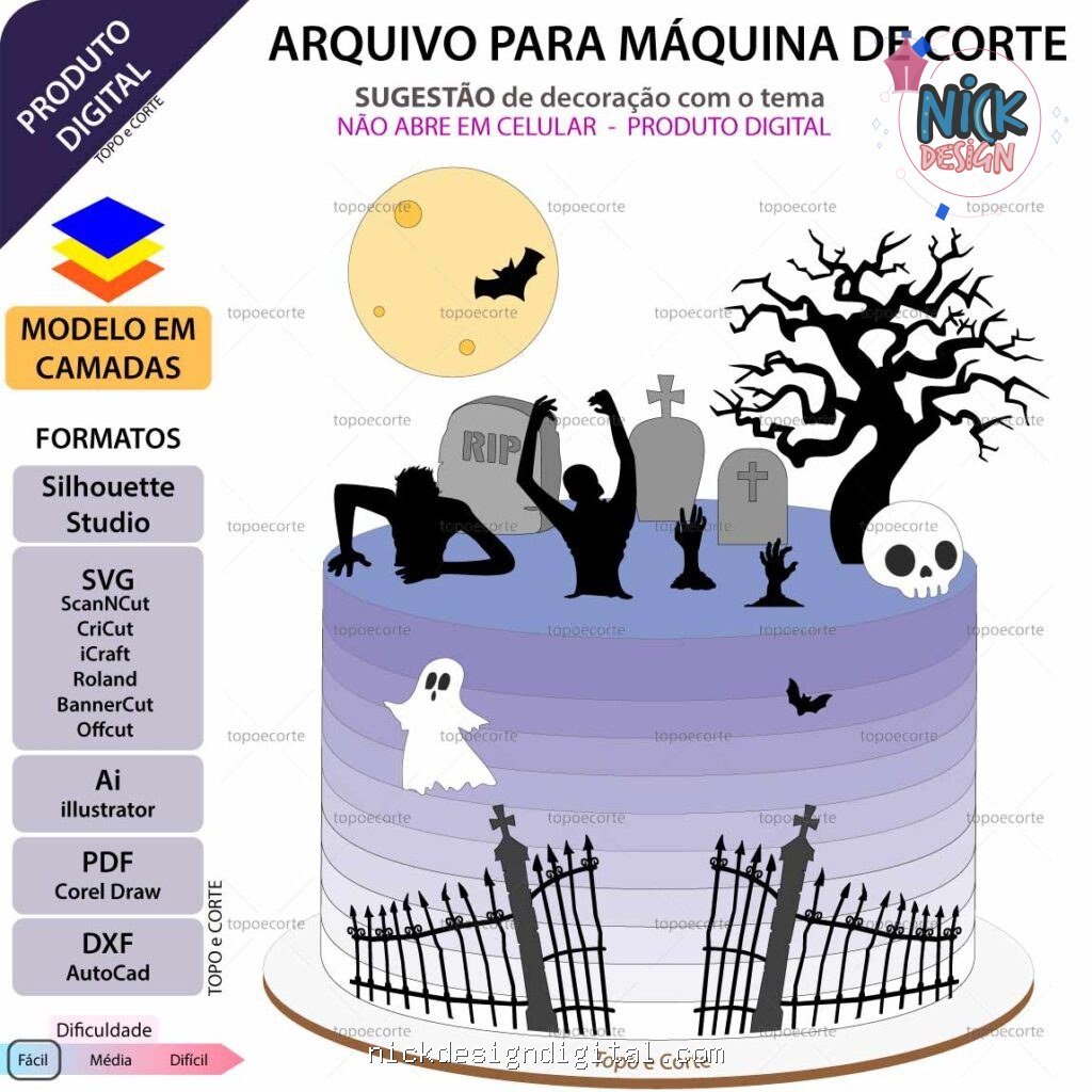 Halloween Cemitério - Topo de Bolo - Imagem 1