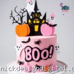 Halloween Rosa Boo Mesversário 3D - Topo de Bolo