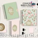 Kit Birds Roses - Capas + Divisórias (Moldes da Lê)
