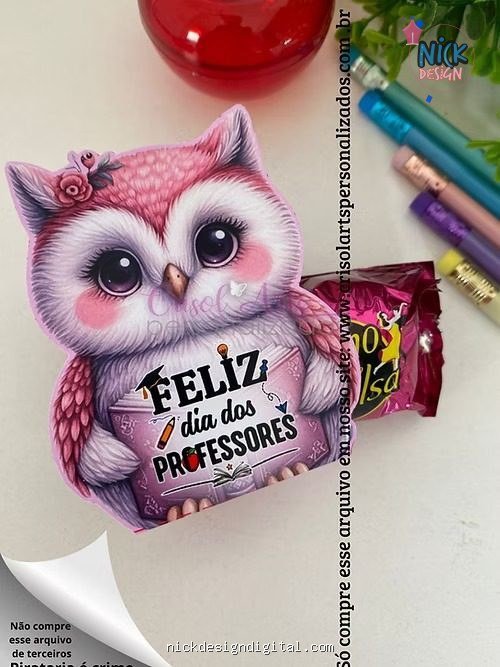 Porta bombom corujinha rosa - Imagem 1