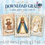 FREEBIE - Kit 3 Selos Santinhos de Outubro — Nossa Senhora Aparecida, São Francisco e São João Paulo II