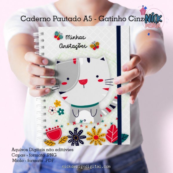 Gatinho Cinza- Caderno Pautado A5 + Bloquinho A6