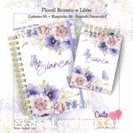 Caderno Pautado A5 + Bloquinho A6 – Flores Branco e Lilás