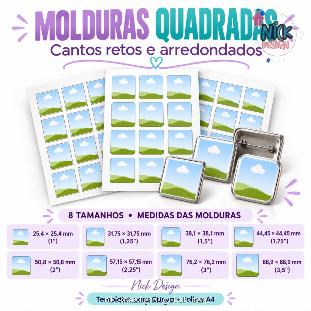 Moldura Bottons Quadrados - Molde Limpo CANVA - Imagem 1