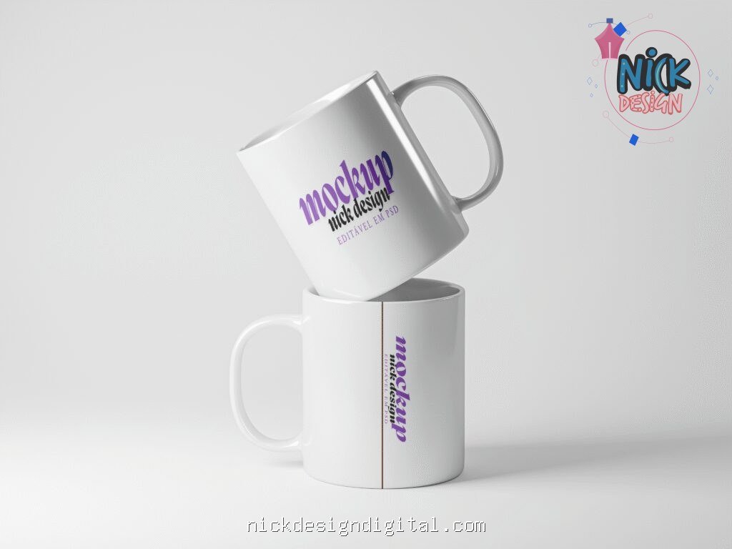 Mockup 2 Canecas Brancas empilhada (PSD) - Imagem 1