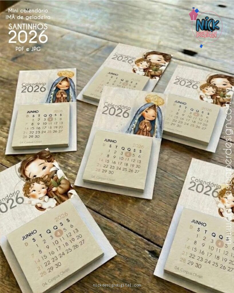 PDF Calendário mini Imã de geladeira Santinhos 2026 (Carinas Paper)