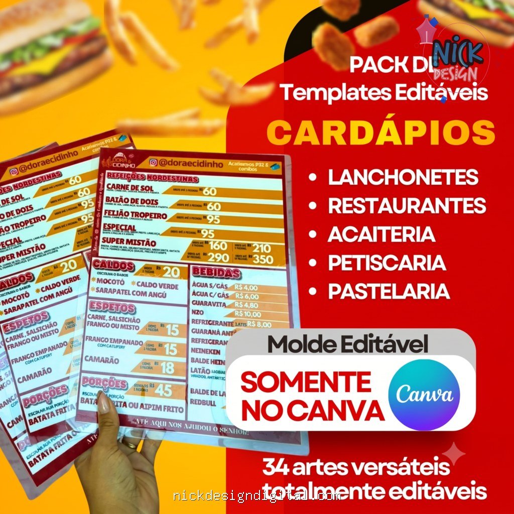 Pack 34 Templates de Cardápios Editáveis no Canva - Imagem 1