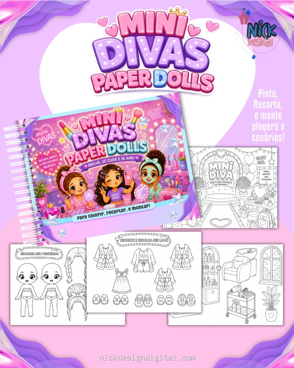 Mini Divas - Livro Colorir A5 (Paper Dolls) - Imagem 1