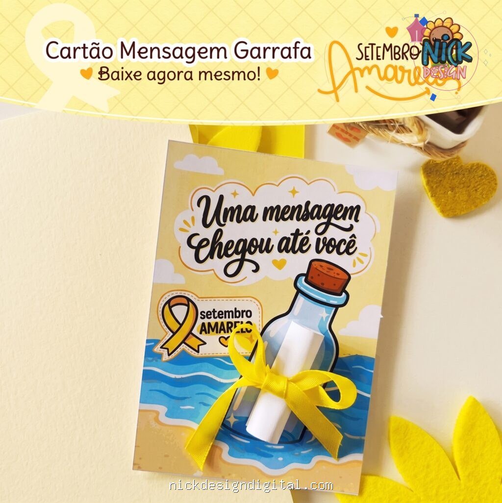 Cartão Mensagem Garrafa Setembro Amarelo - Imagem 1