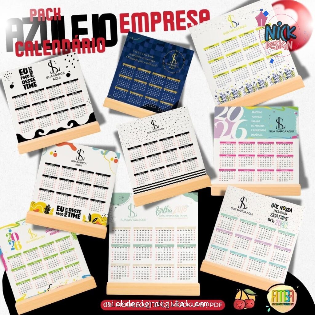 Calendário 2026 Corporativo - Artes para Azulejos