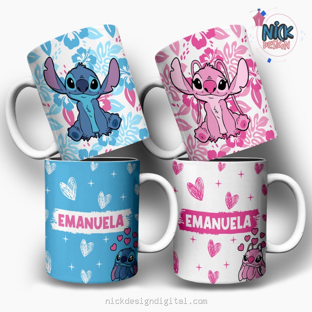 Stitch e Angel Nome - Artes Caneca - Imagem 1
