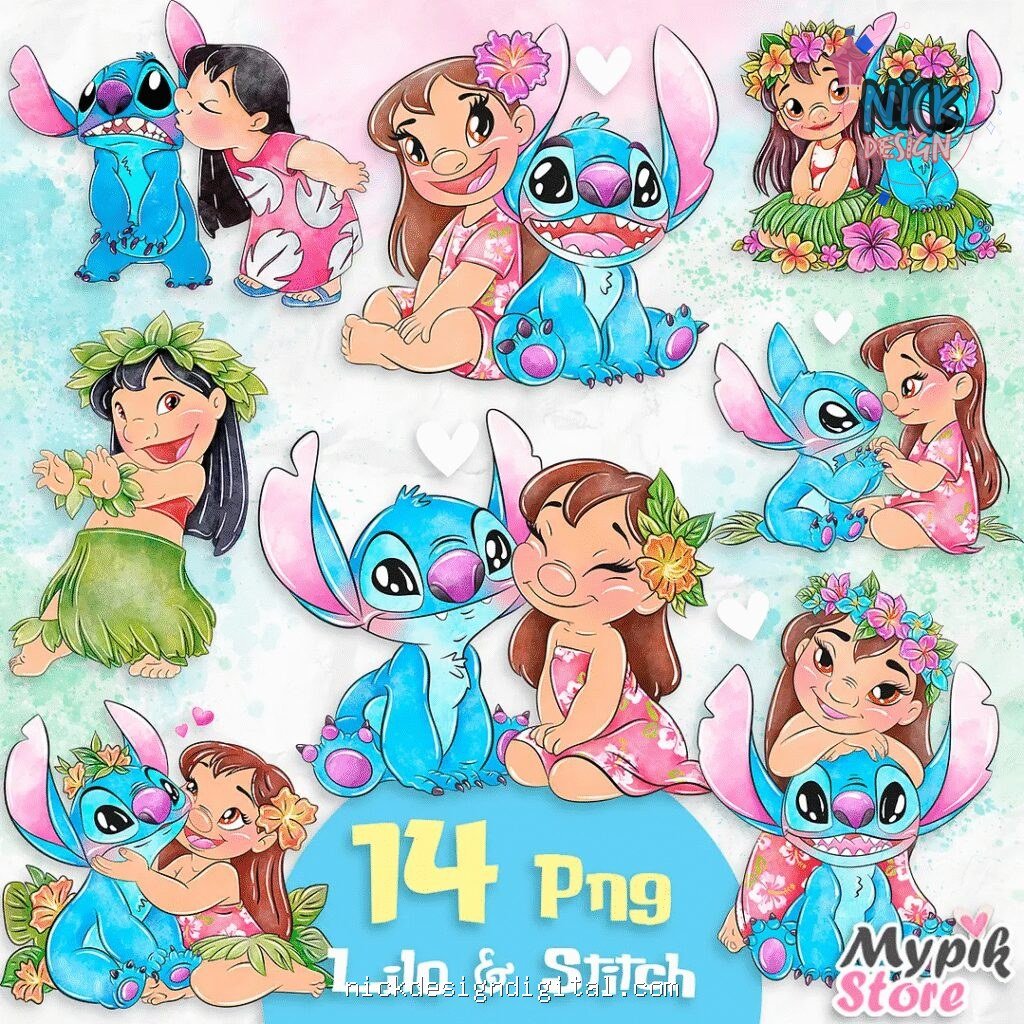 Lilo e Stitch Aquarela - Kit Digital - Imagem 1