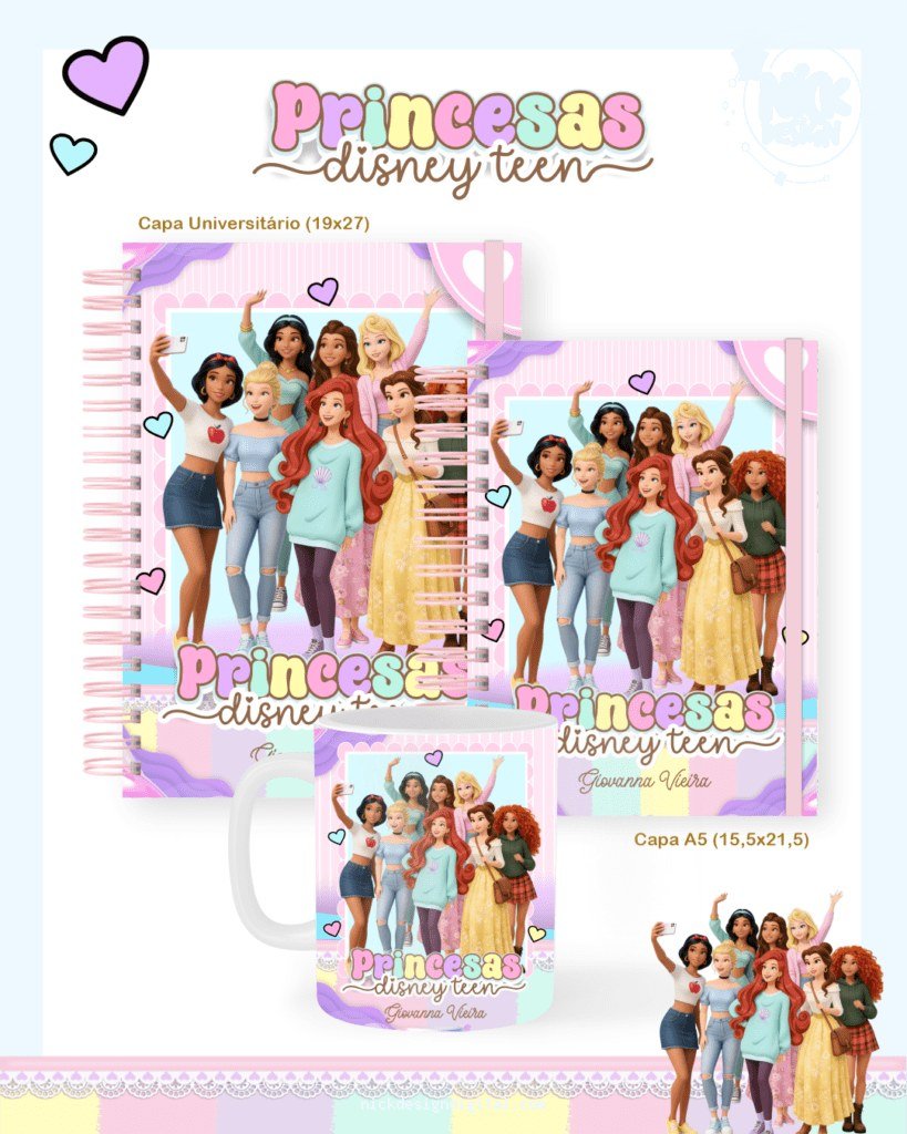 Princesas disney teen - Escolar Teen Adulto (Pamella)