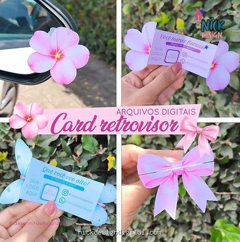 Cards para Retrovisor - flor, laço e borboletas (Desenhitos da Jana)