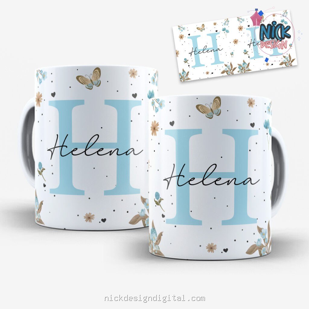 Arte para Caneca Alfabeto Floral Azul - Imagem 2