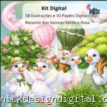 Recanto dos Gansos Verde e Rosa - Kit Digital