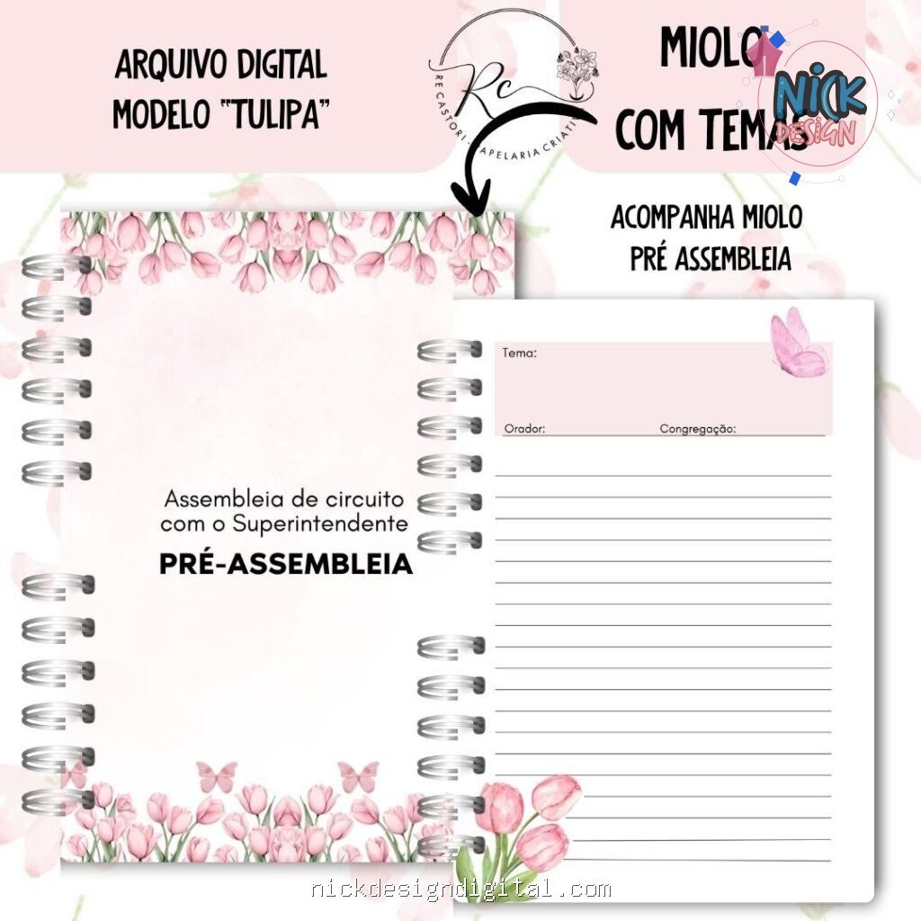 Caderno Assembleia de Circuito 2025/2026 – FLORAL ROSA C/TEMA (Re Castori) - Imagem 5