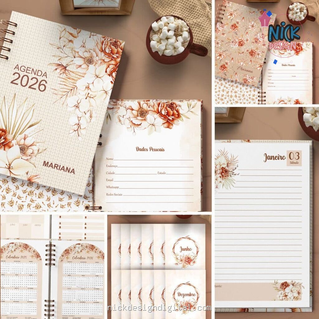COMBO 4 Agendas 2026 e Permanente Coleção Floral Boho (Bicho Papel) - Imagem 1