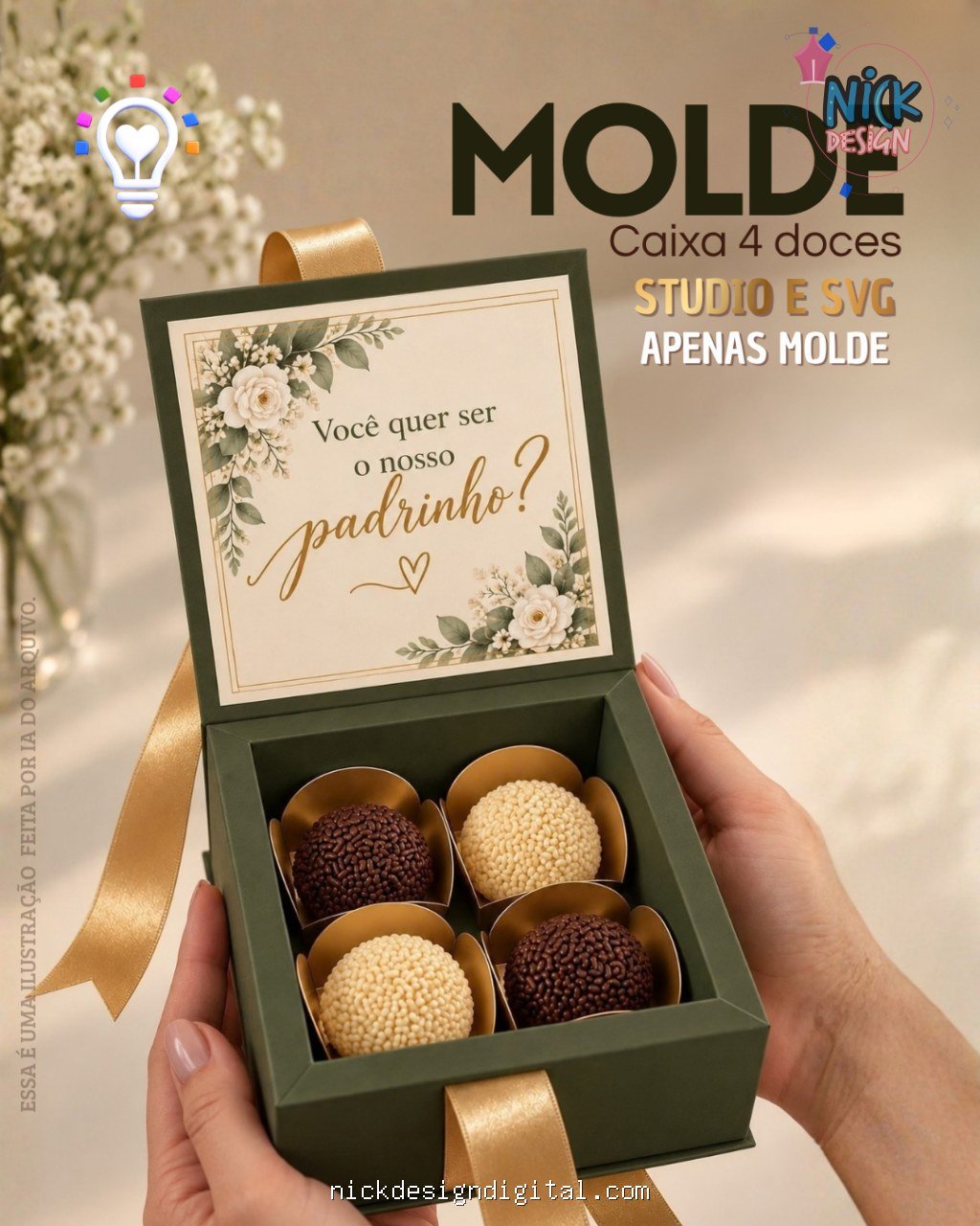 Caixa para 4 Doces | Padrinhos e Convite - Imagem 1