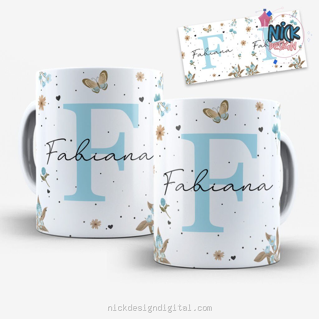 Arte para Caneca Alfabeto Floral Azul - Imagem 9