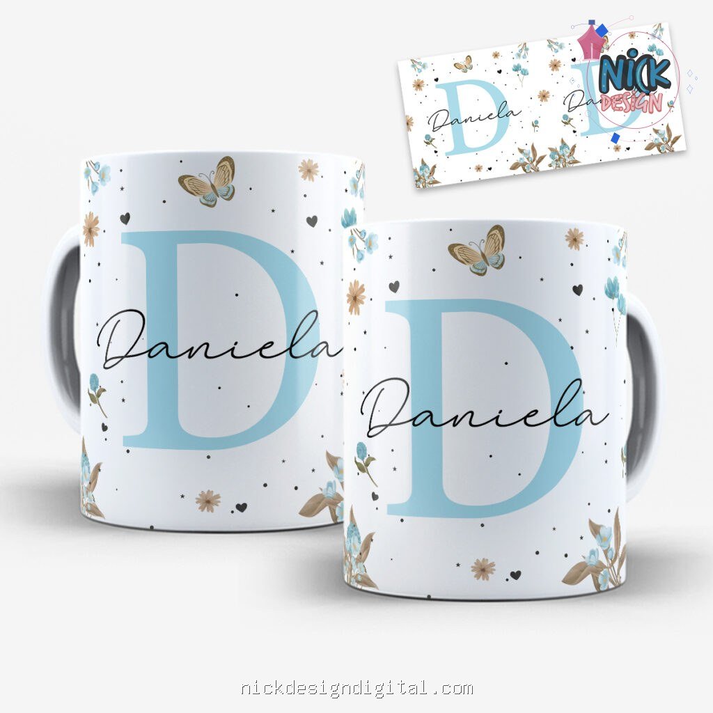 Arte para Caneca Alfabeto Floral Azul - Imagem 3