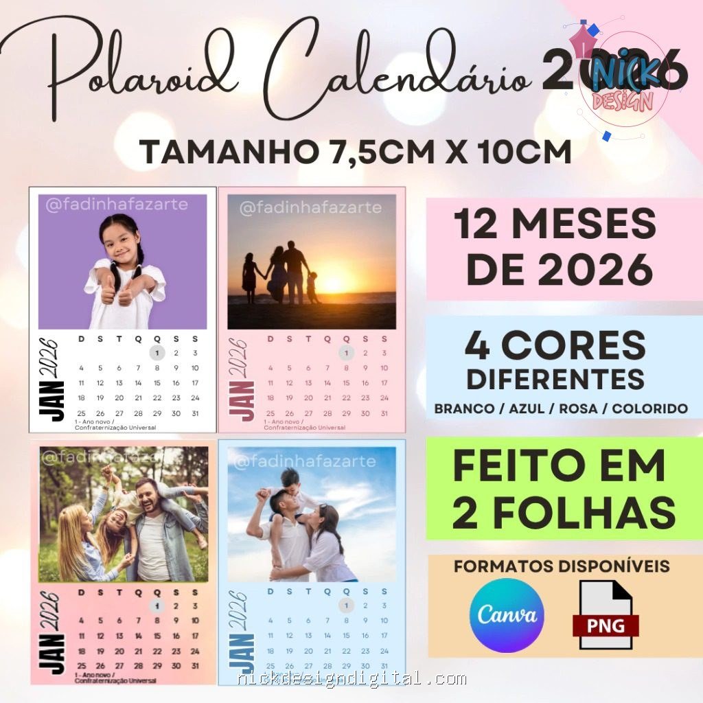 Molde Calendário Polaroid 2026 - Imagem 1