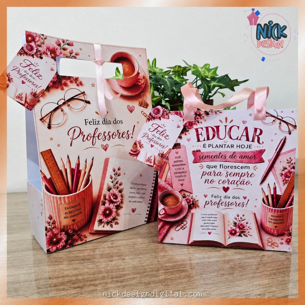 Kit 5 Embalagens presente em tons rosa – Dia dos professores - Imagem 3
