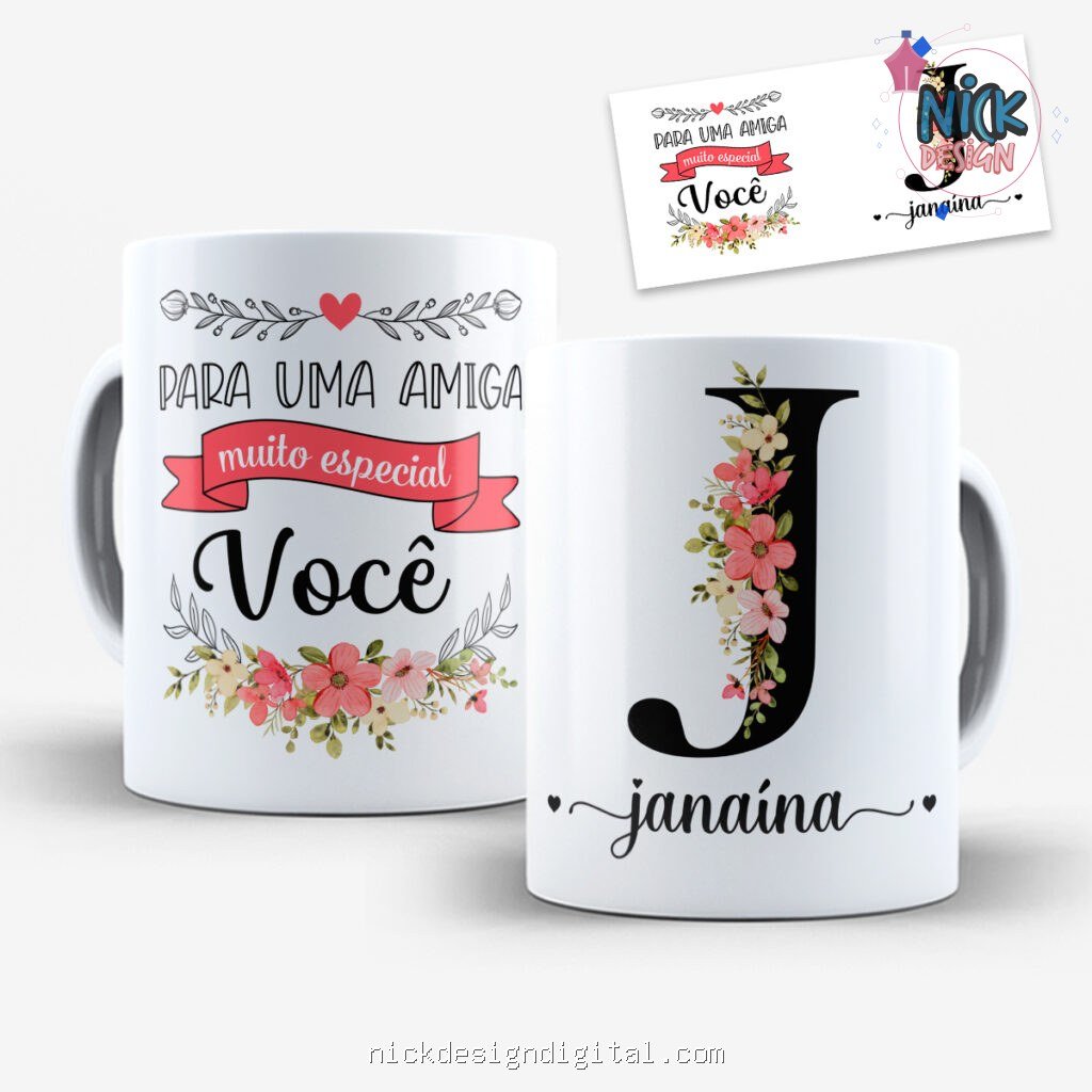 Arte para Caneca Amigas Alfabeto Floral - Imagem 10