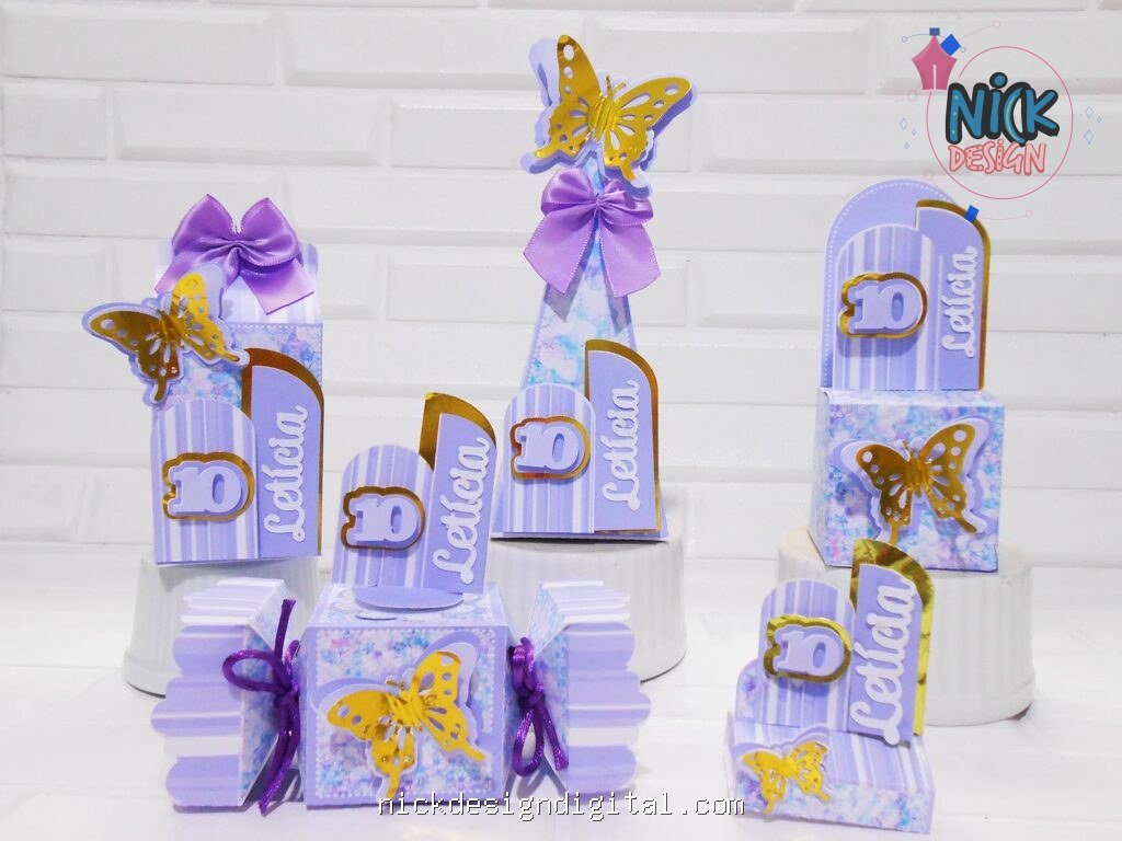Borboleta Lilás/Dourada- Kit Festa Pronta - Imagem 1