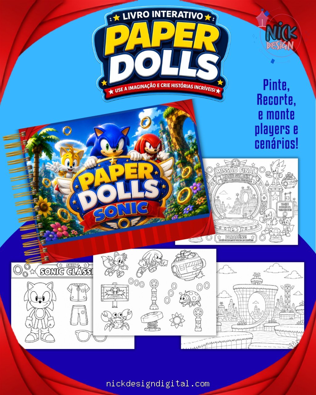 Sonic - Livro Colorir A5 (Paper Dolls) - Imagem 1