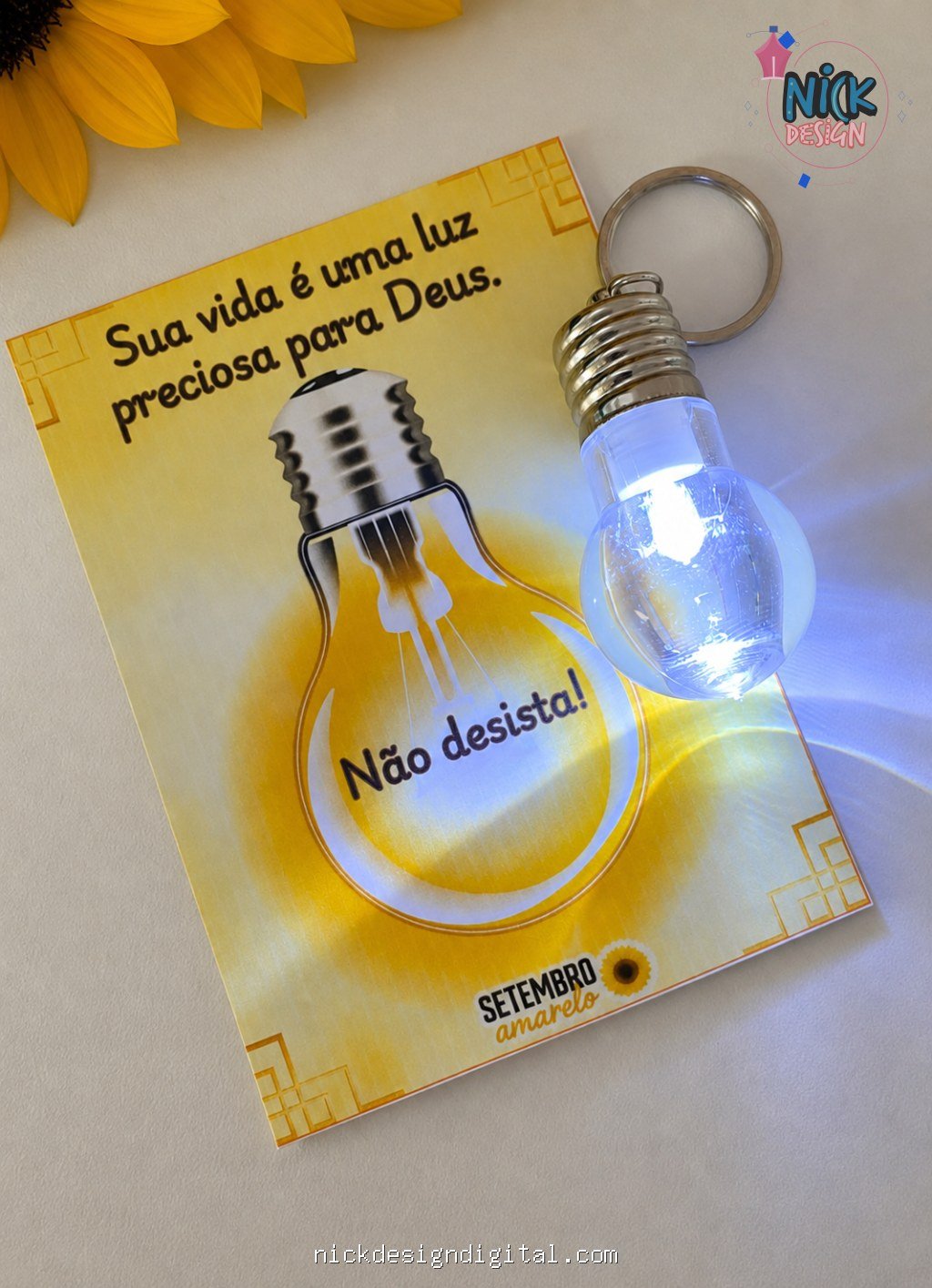Card chaveiro Lâmpada Setembro Amarelo - Imagem 1