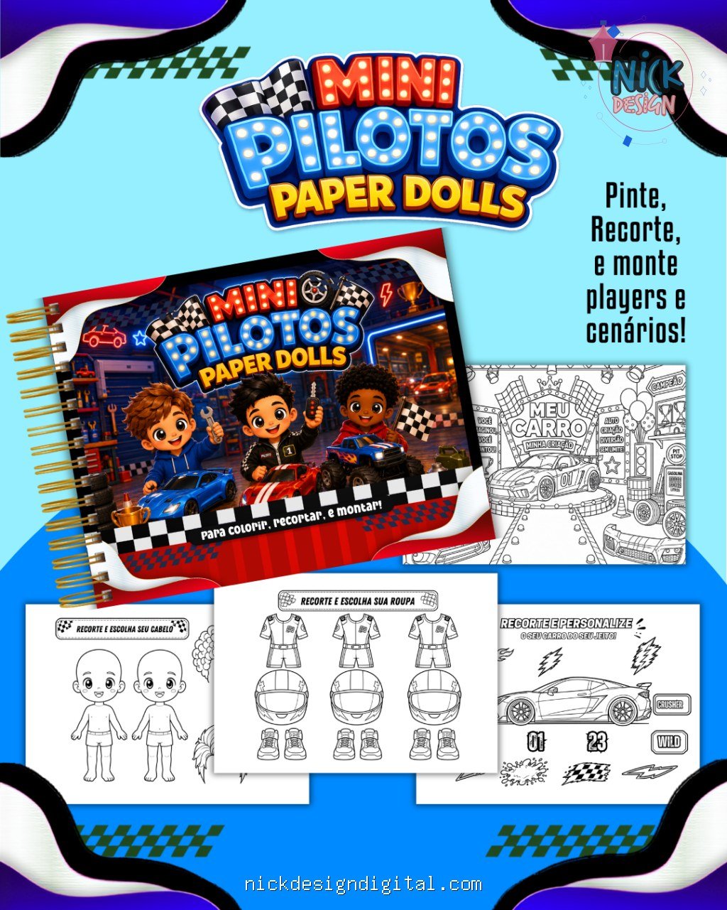 Carros - Livro Colorir A5 (Paper Dolls) - Imagem 1