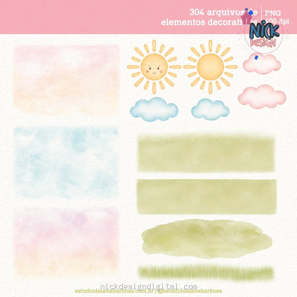 Jardim Secreto 2 – Cliparts em aquarela - Kit Digital - Imagem 3