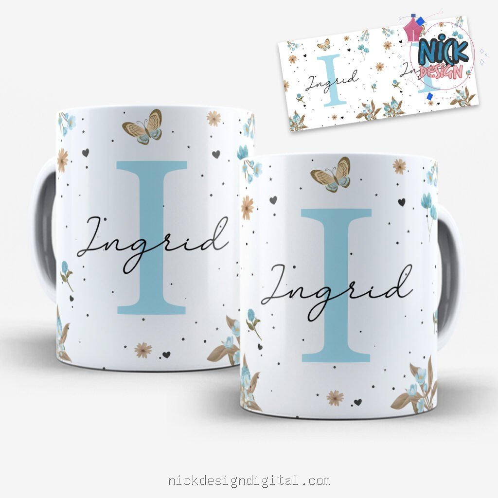 Arte para Caneca Alfabeto Floral Azul - Imagem 6