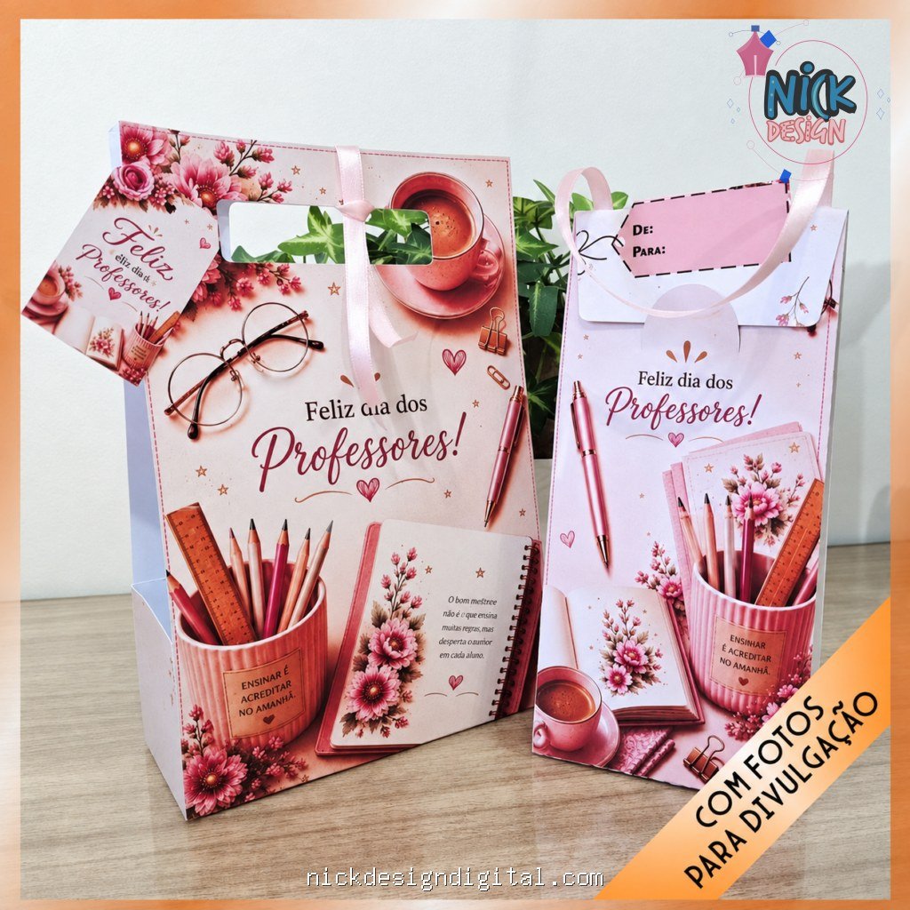 Kit 5 Embalagens presente em tons rosa – Dia dos professores - Imagem 4