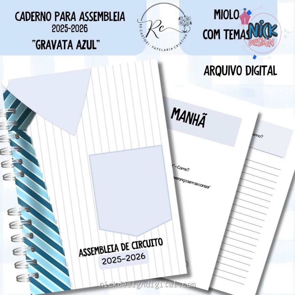 Caderno Assembleia de Circuito 2025/2026 – GRAVATA AZUL C/TEMA (Re Castori) - Imagem 1