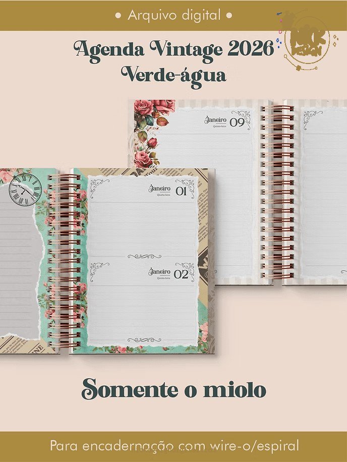 Miolo Agenda Vintage 2026 wireo (Perfeito Miolo)