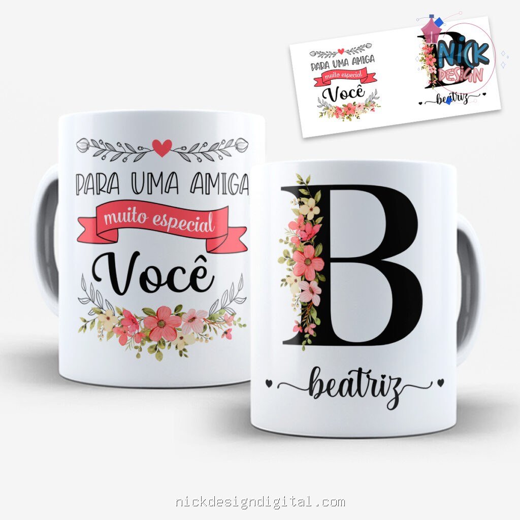Arte para Caneca Amigas Alfabeto Floral - Imagem 5