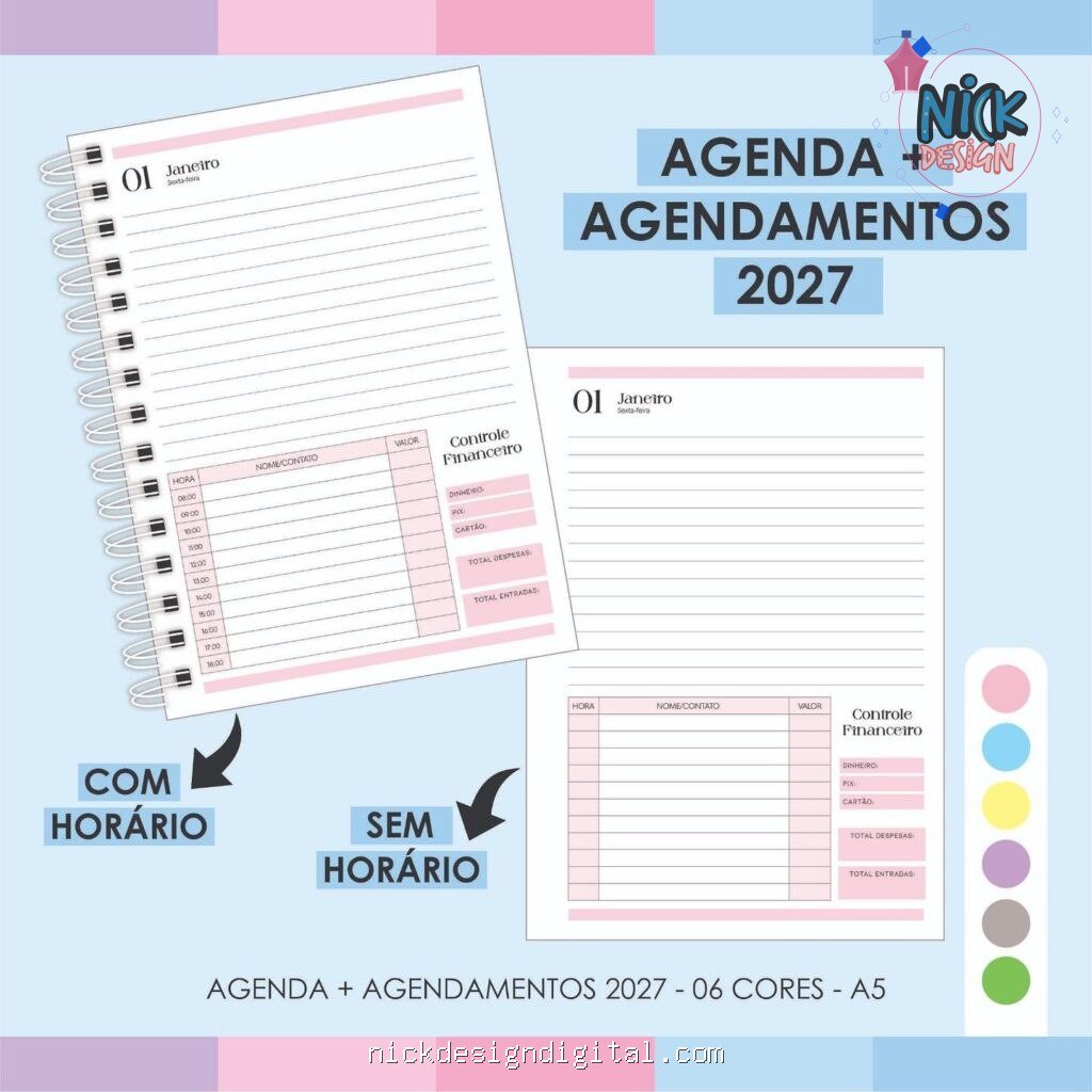 Agenda + Agendamentos 2027 - 06 Cores - Imagem 1