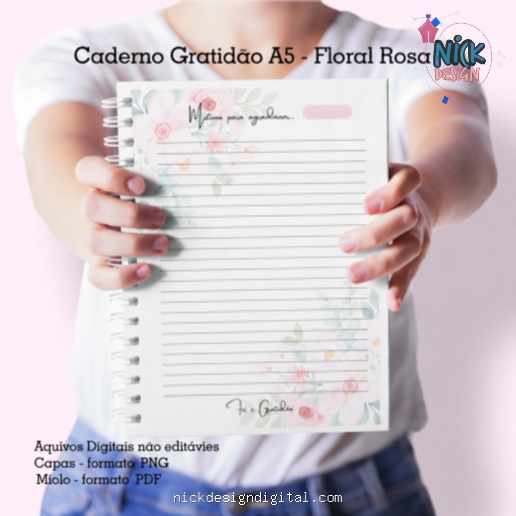 Gratidão Floral Rosa – Caderno Pautado A5 + Bloquinho A6 - Imagem 4